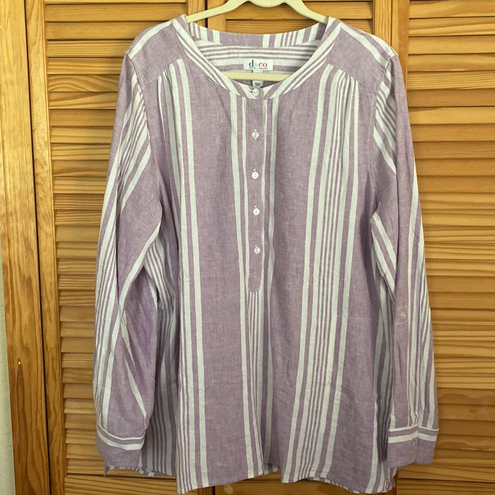 Denim & Co XL Linen blend striped tunic
